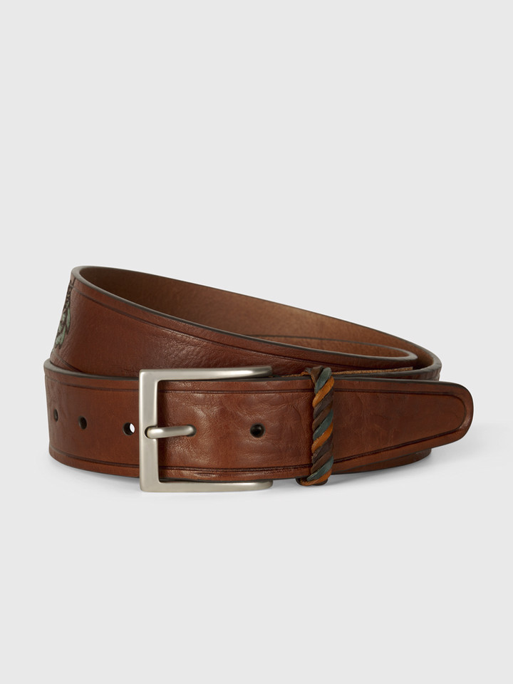 Mens Acorn Hand Painted Leather Belt Rolled