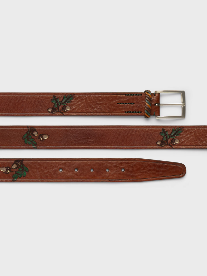 Mens Acorn Hand Painted Leather Belt