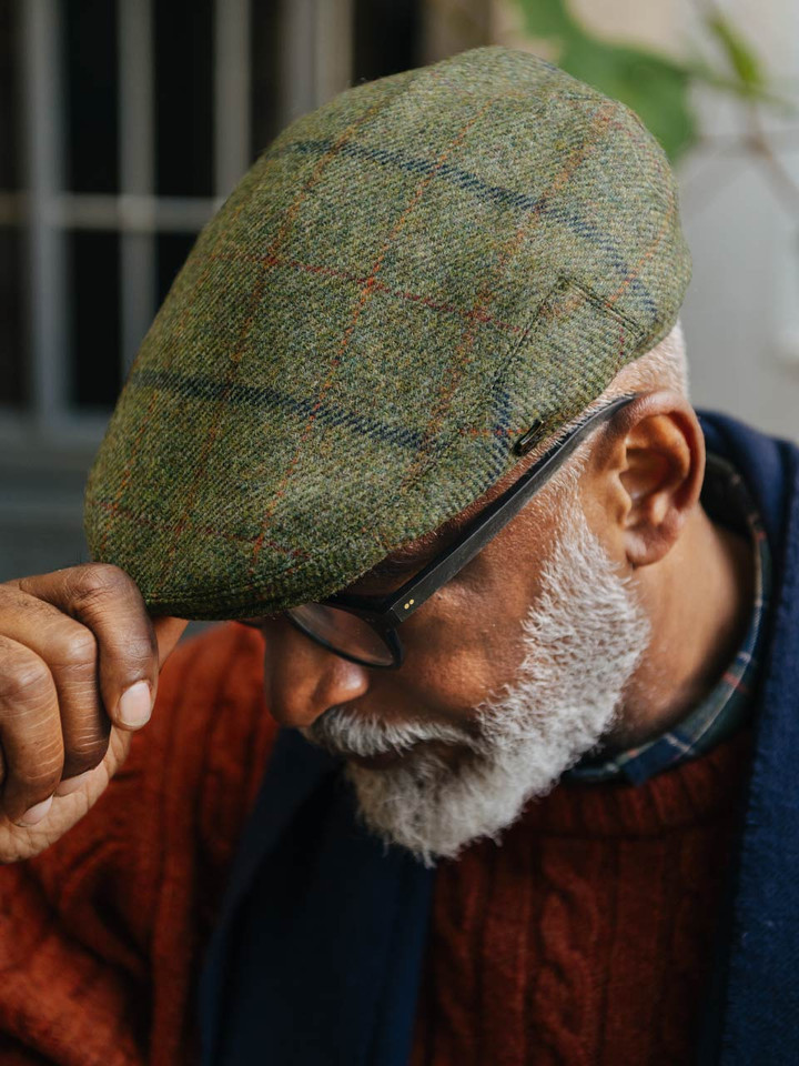 Mens Green Wool Flat Cap on Model