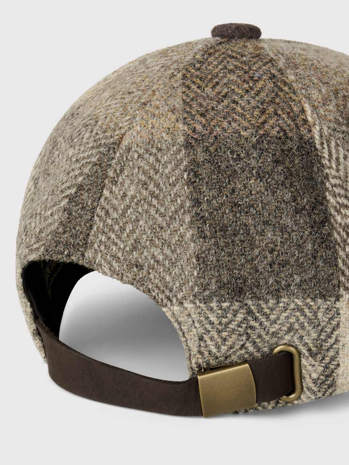 Mens Brown Check Harris Tweed® Baseball Cap Back Detail