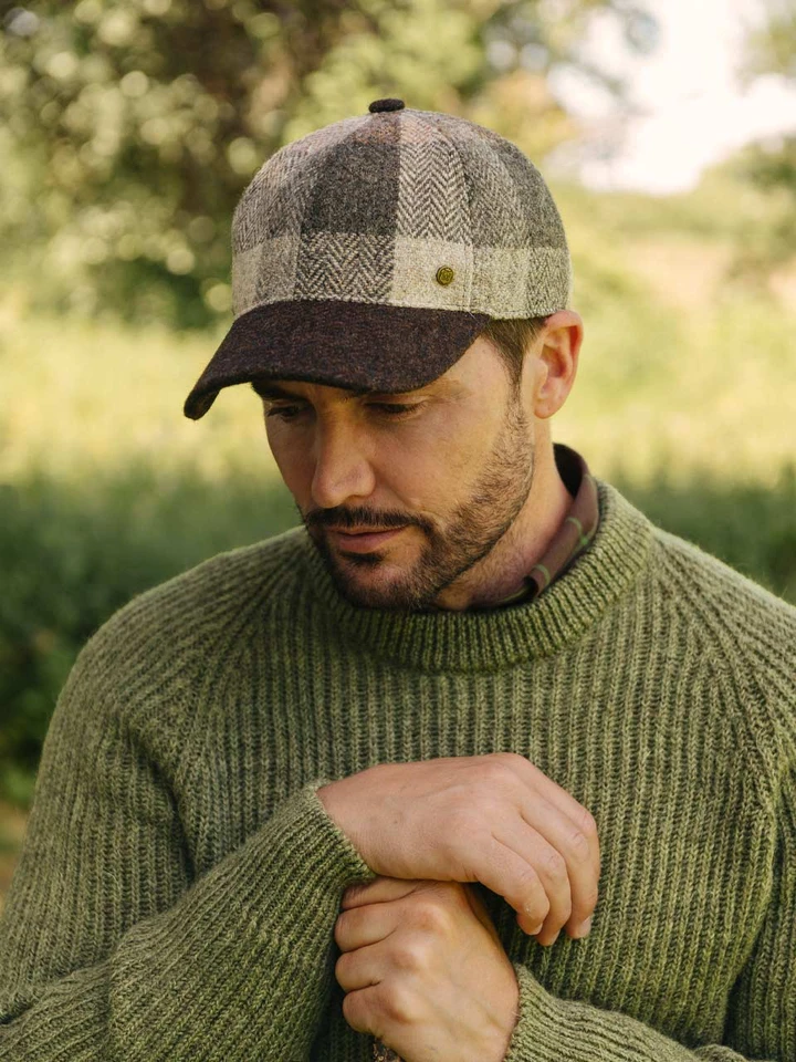 Mens Brown Check Harris Tweed® Baseball Cap on Model