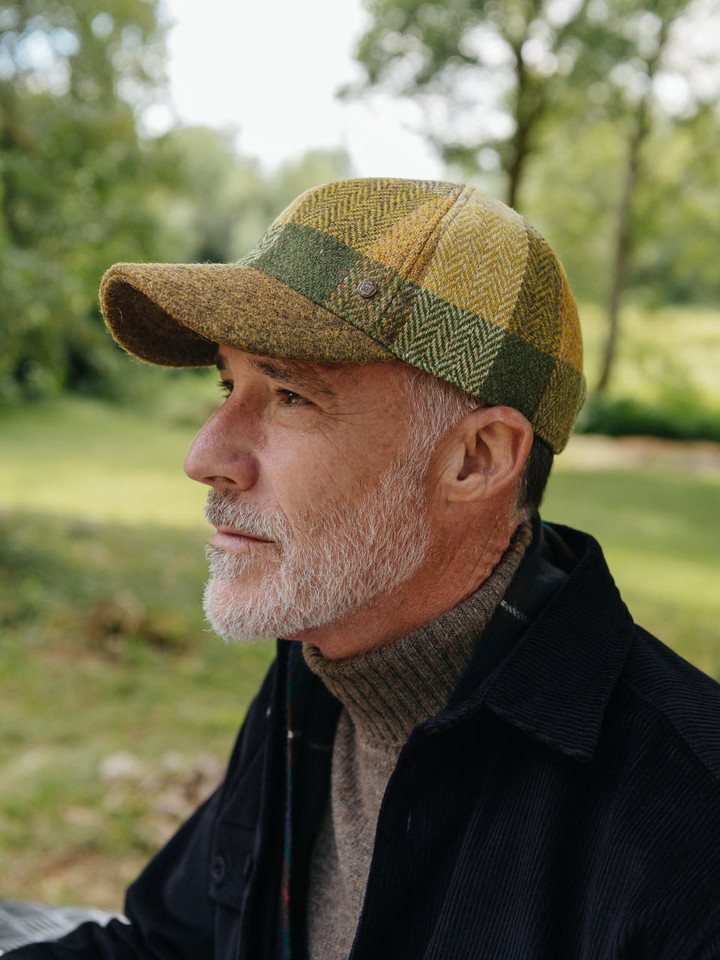 Mens Green Check Harris Tweed® Baseball Cap on Model