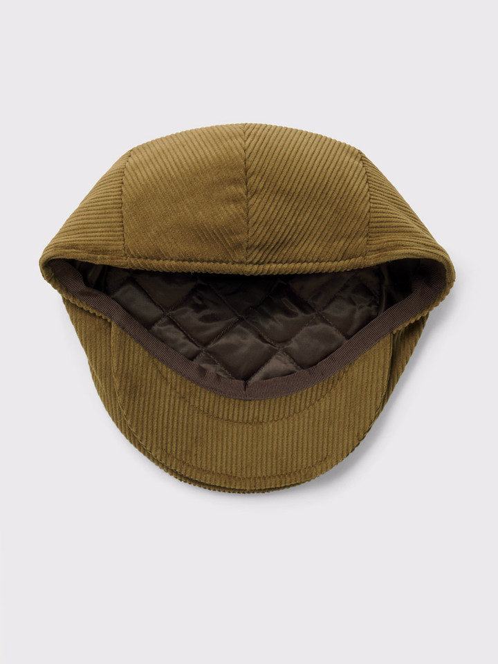 Mens Fawn Cord Flat Cap Inside