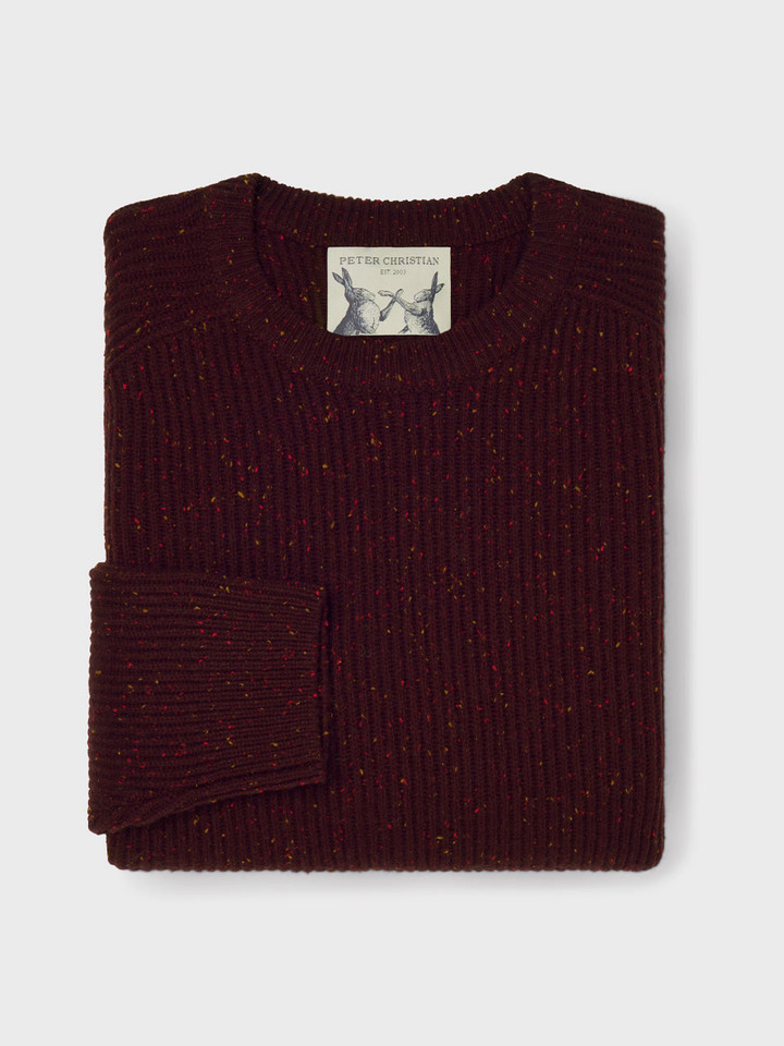 Mens Wine Flecked Crew Neck Jumper Folded