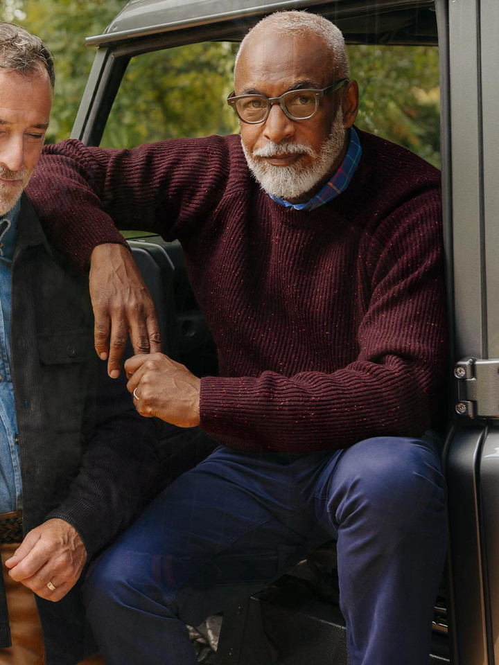 Mens Wine Flecked Crew Neck Jumper on Model