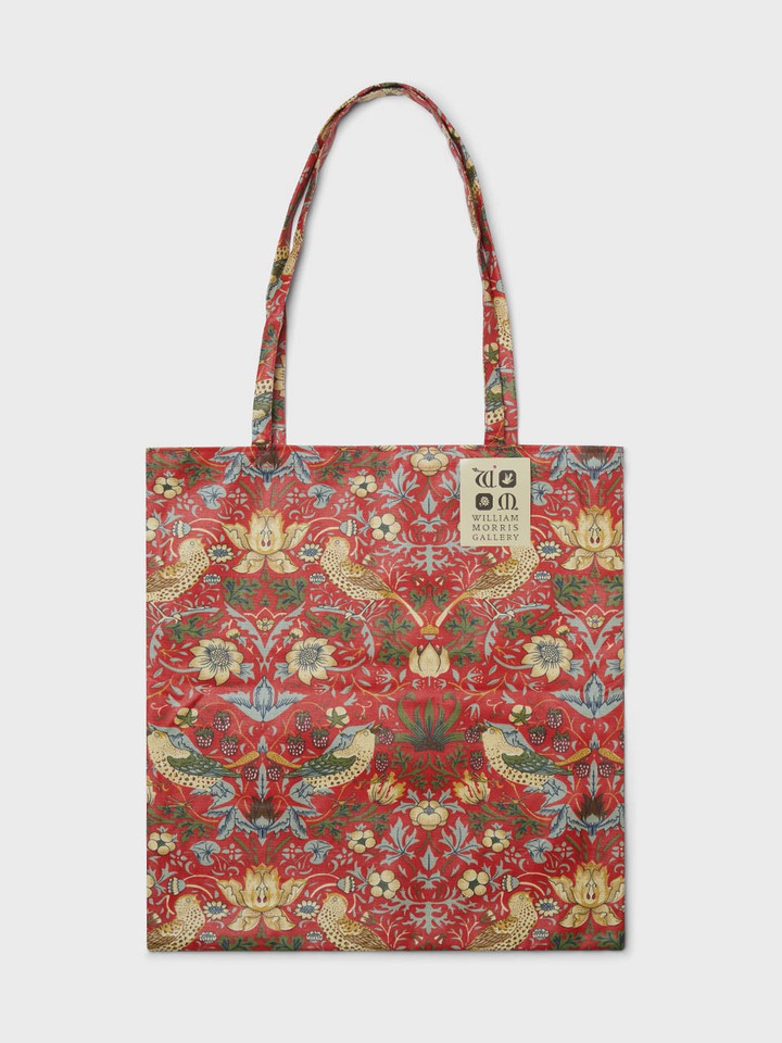 Mens Red William Morris Strawberry Thief Tote Bag Front