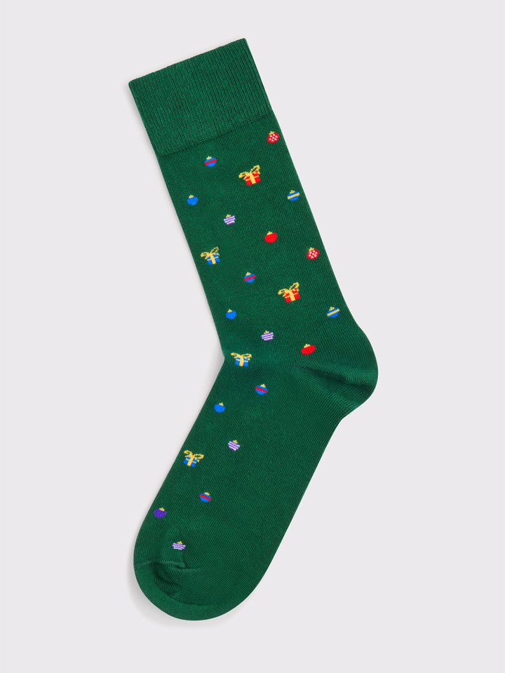 Mens Green Christmas Gift Socks Flat