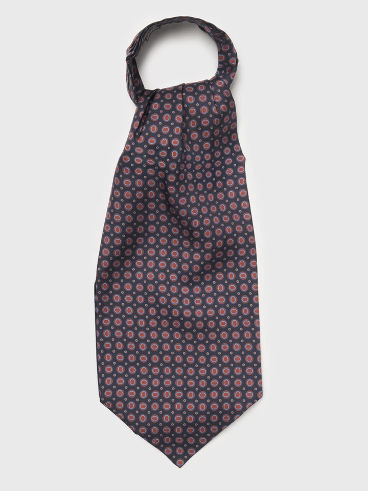 Navy & Red Oval Pattern Silk Cravat