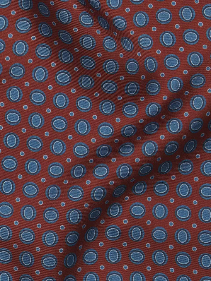 Rust & Blue Oval Pattern Silk Pocket Square