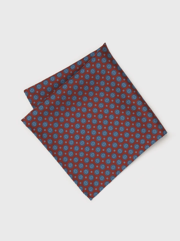 Rust & Blue Oval Pattern Silk Pocket Square