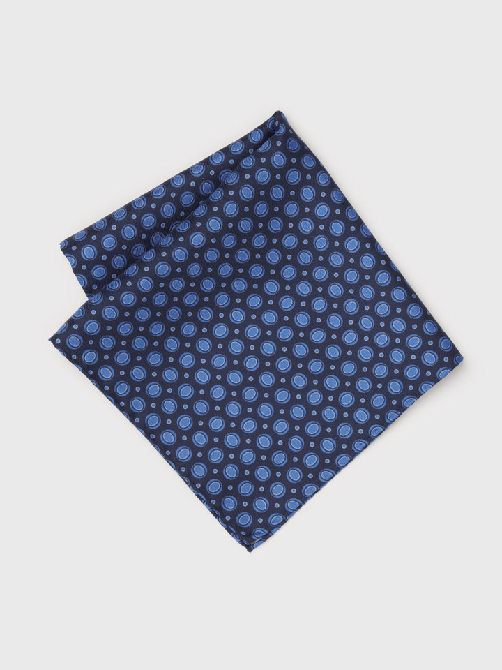 Navy & Blue Oval Pattern Silk Pocket Square