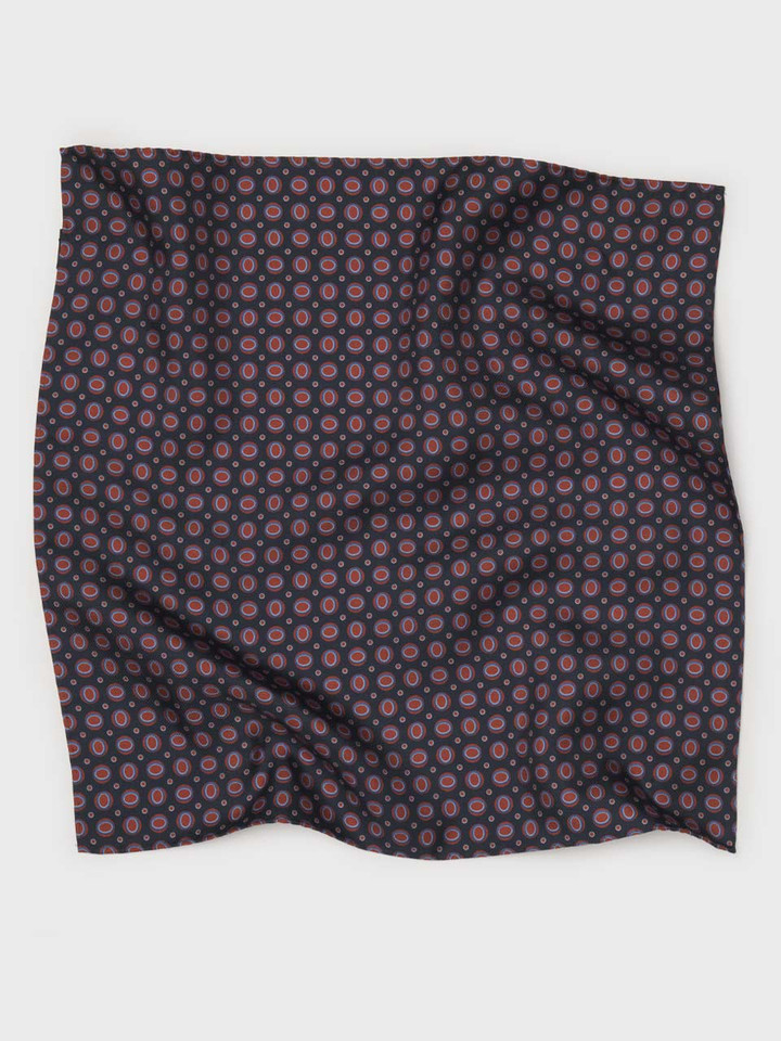 Navy & Red Oval Pattern Silk Pocket Square