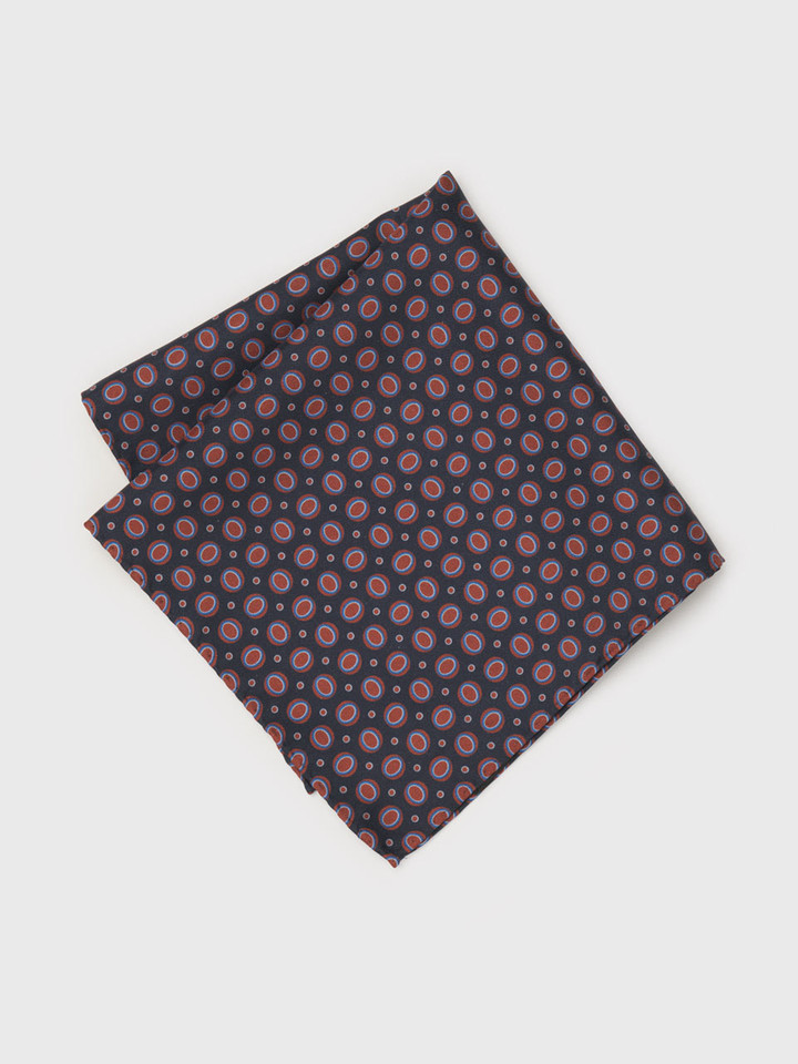 Navy & Red Oval Pattern Silk Pocket Square
