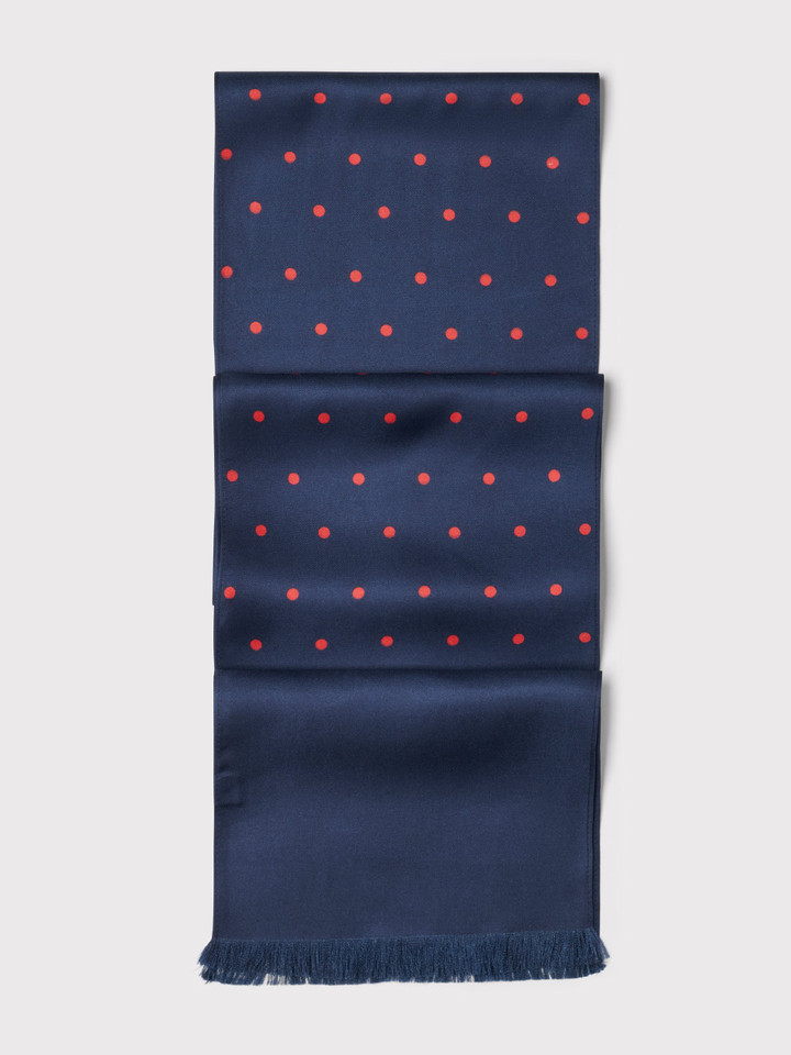 Mens Navy & Red Polka Dot Silk Scarf Folded
