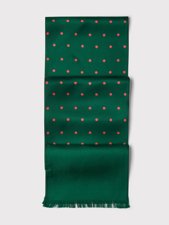 Mens Pine & Rust Polka Dot Silk Scarf Folded