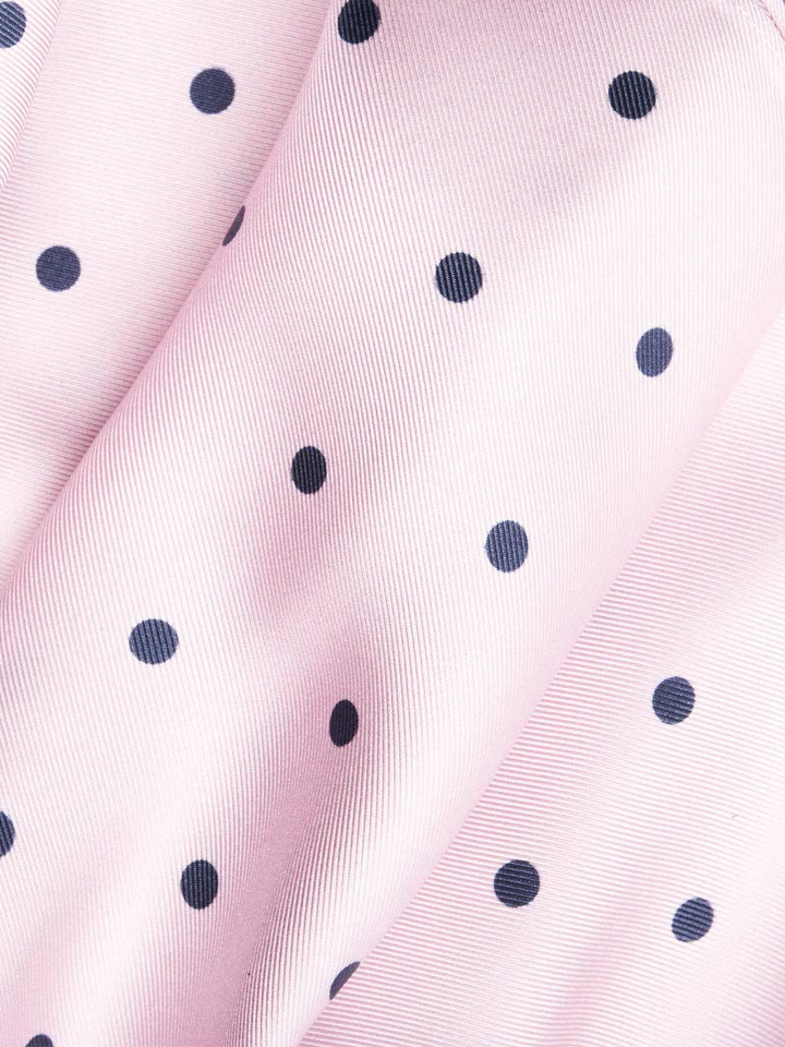 Mens Pink & Navy Polka Dot Silk Scarf Fabric Closeup