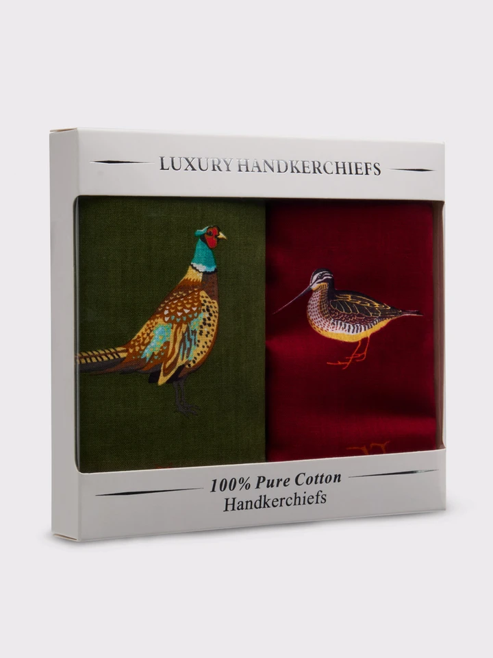 Mens Boxed Green & Burgundy Game Bird Giant Hanks