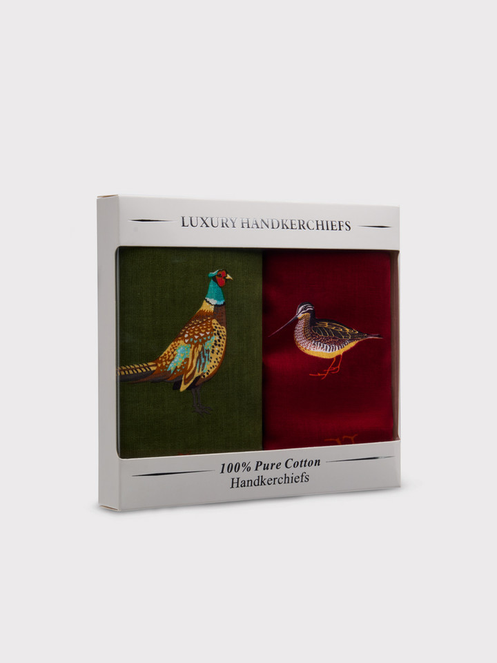 Mens Boxed Green & Burgundy Game Bird Giant Hanks