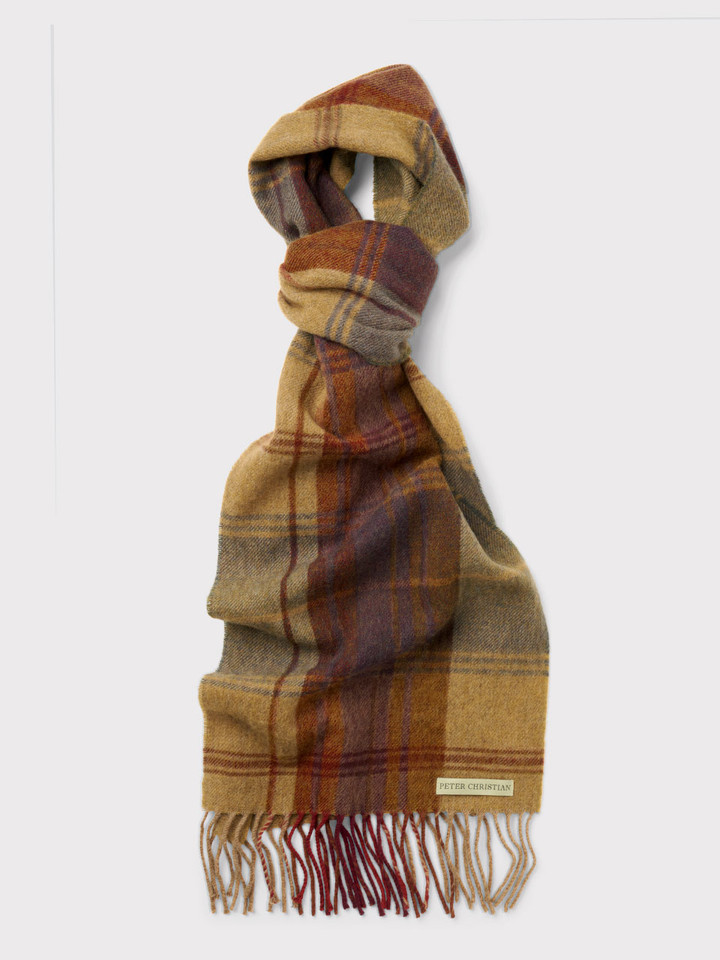 Mens Barley Checked 100% Lambswool Scarf Knotted