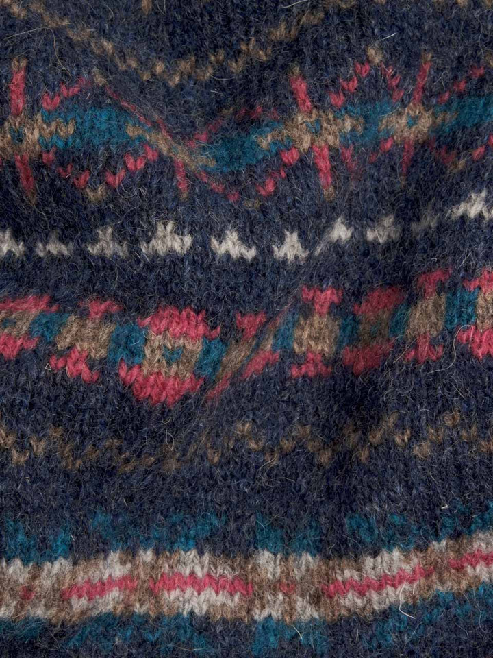 Mens Navy Fairisle Crew Neck Sweater Fabric Closeup