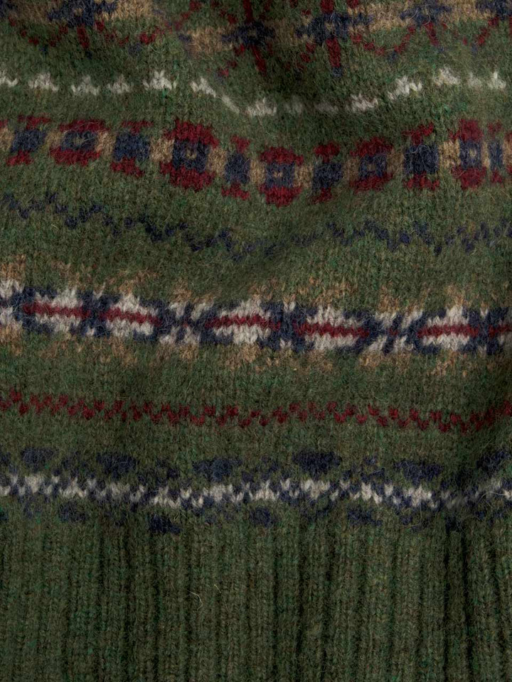 Mens Dark Green Fairisle Crew Neck Sweater Fabric Swatch