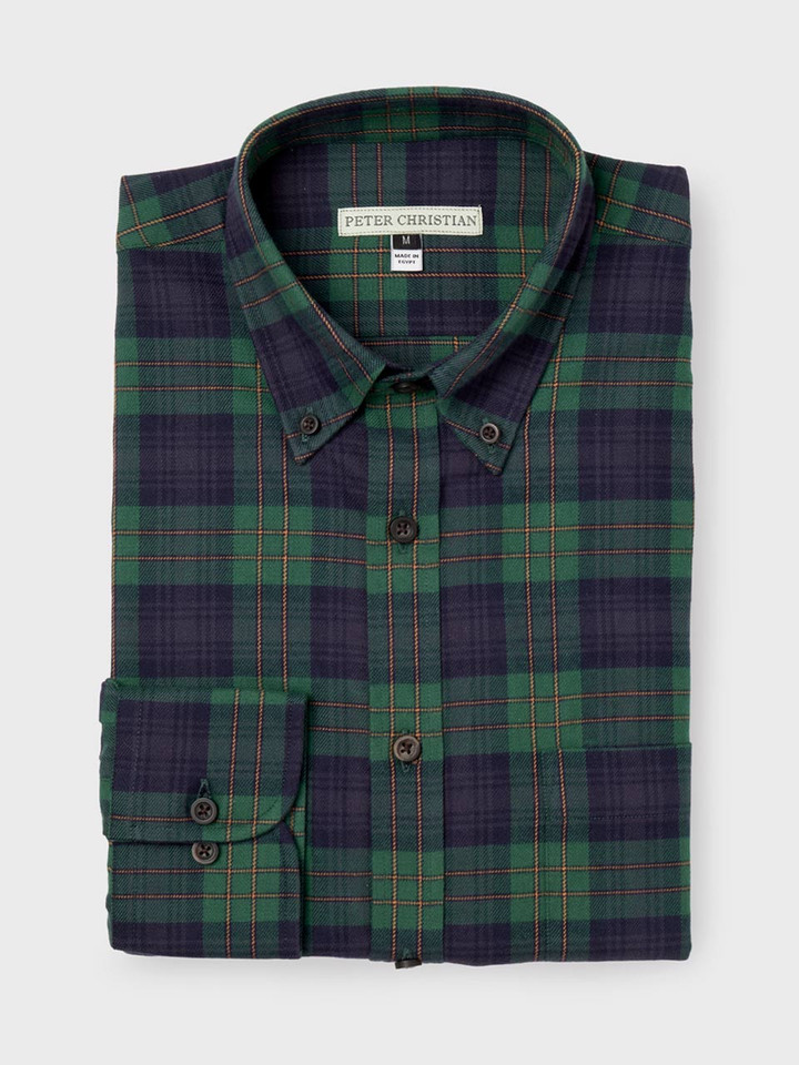 Men's Navy & Green Brushed Cotton Tartan Shirt Folded