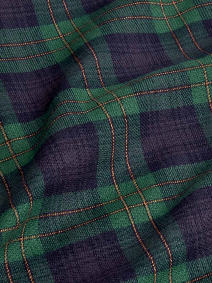 Men's Navy & Green Brushed Cotton Tartan Shirt Close Up