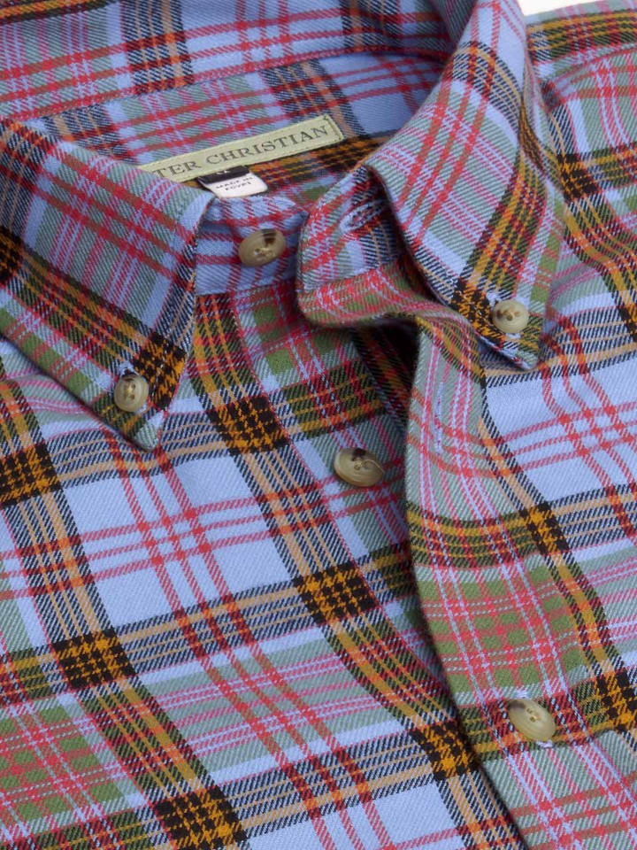 Men's Blue Brushed Cotton Tartan Shirt Collar