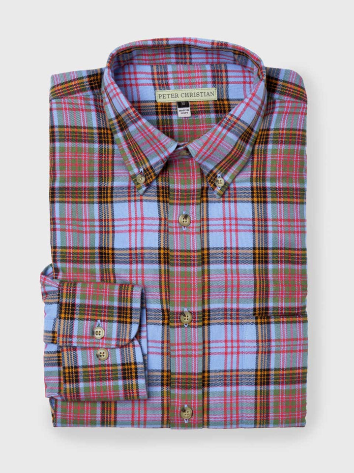 Men's Blue Brushed Cotton Tartan Shirt Folded
