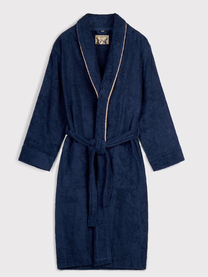 Mens Navy Towelling Dressing Gown Hung