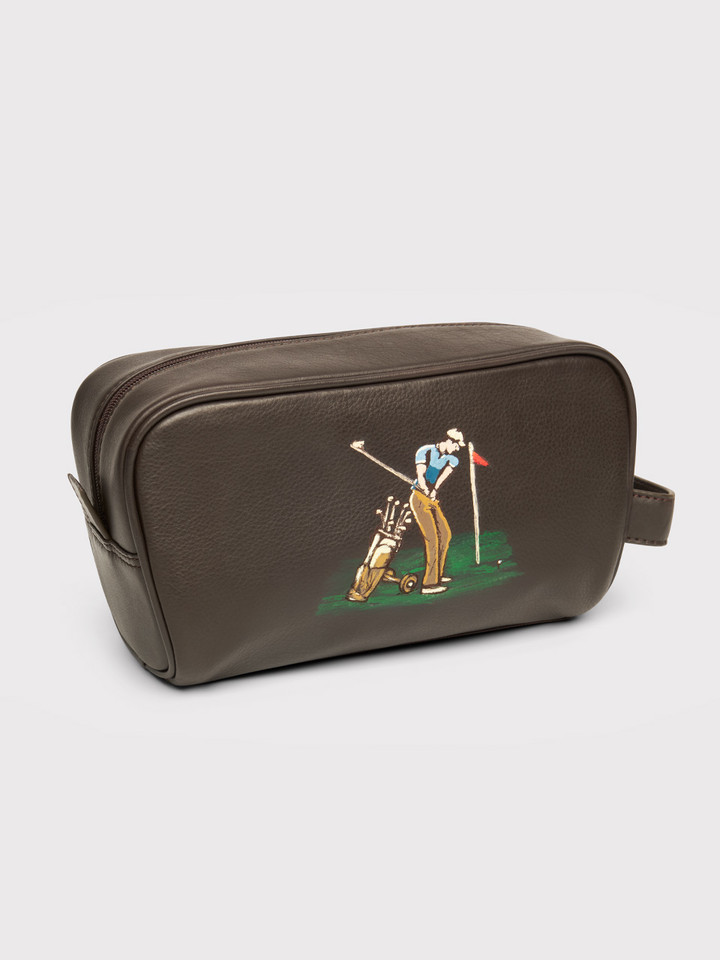 Mens Golf Design Hand Painted Leather Toiletry Bag