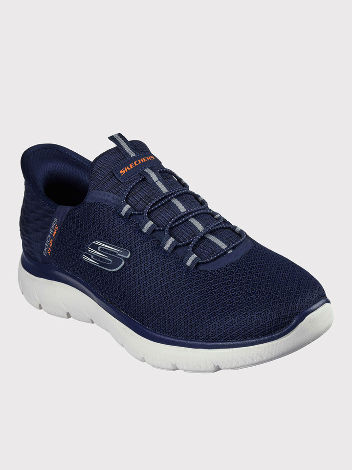 Mens Navy Skechers Summits Slip On Trainers Angled