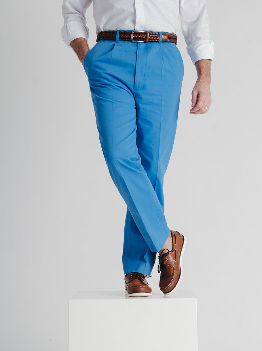 Men's Blue Pleated Chinos - Outfit