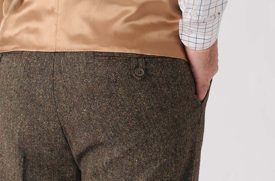 Men's Bronze Brown Donegal Tweed Trousers - Pockets