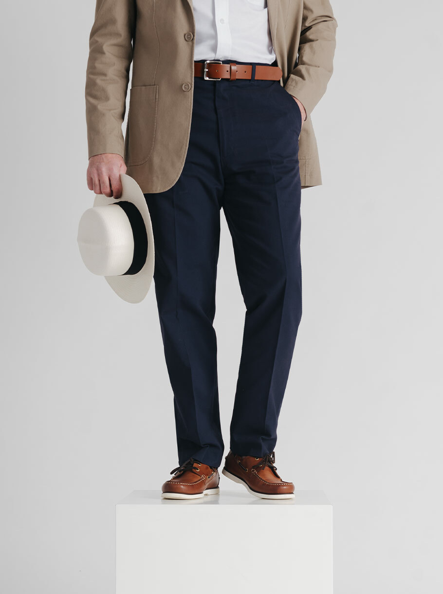 Men's Navy Blue Flat Front Chinos - Summer Outfit