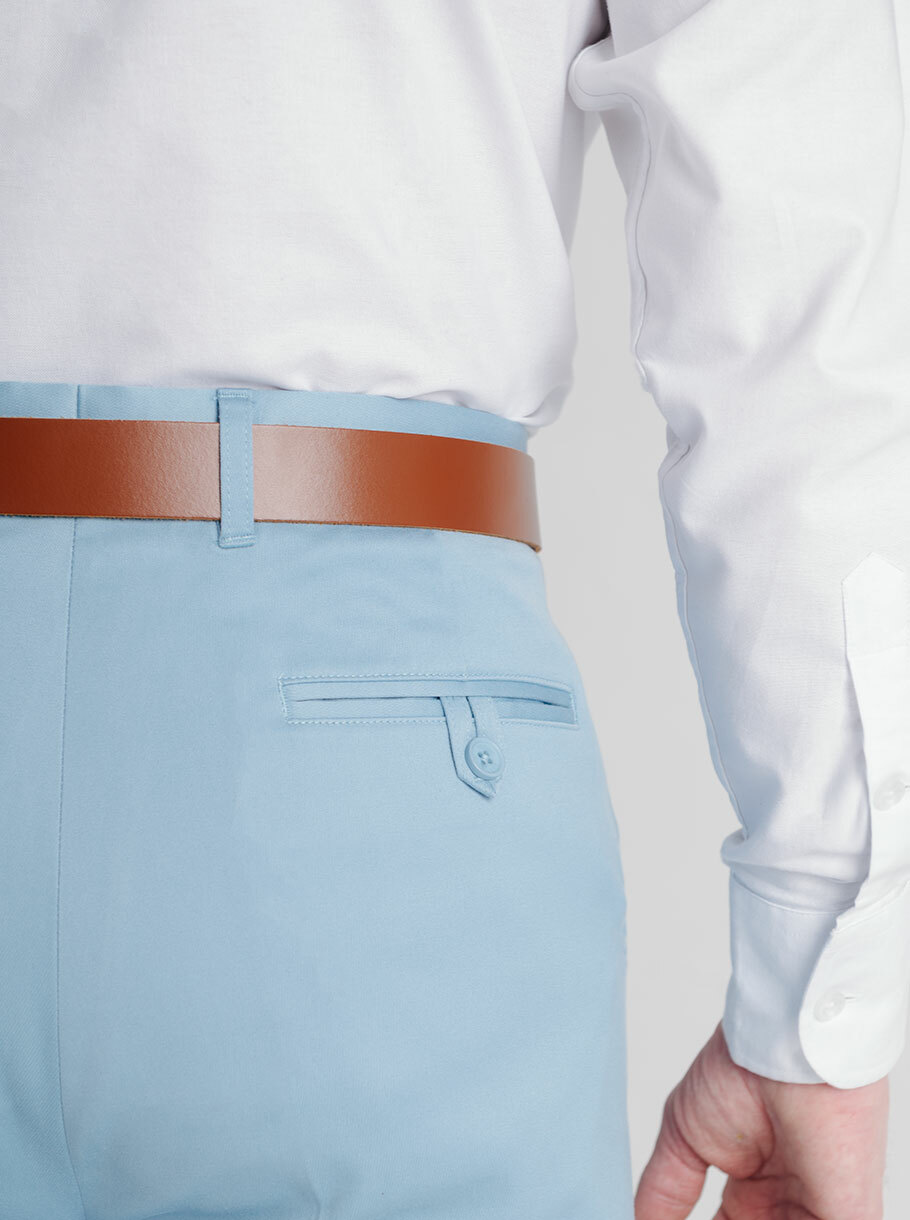 Men's Sky Blue Luxury Cotton & Silk Chino Trousers - Outfit