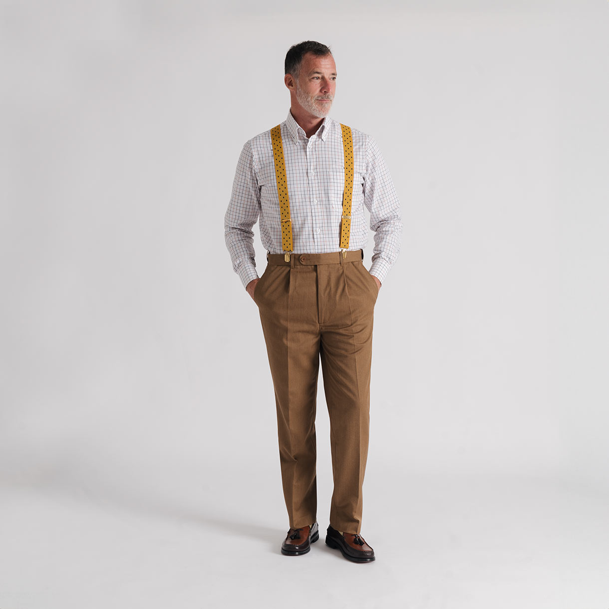 Men's Tan Brown Wool & Silk Trousers