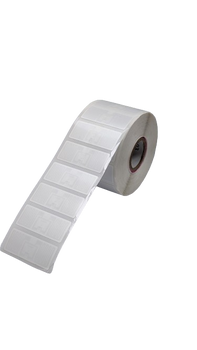 TronRFID 44 x 19 mm Poly RFID Blank Labels angled view – compact RFID labels designed for logistics and retail applications