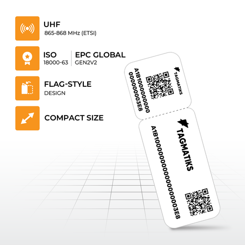 Key features of TagMatiks Flag RFID Tag Flag Post Style – Impinj M730 chip, ETSI 865-868 MHz compliant, pre-encoded for easy deployment