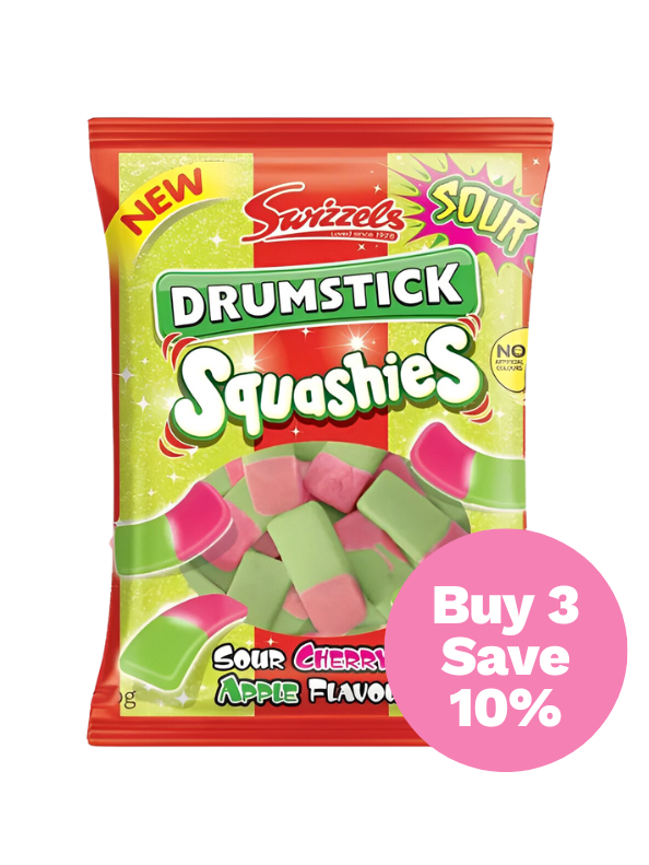 Swizzels Drumstick Sour Cherry & Apple Squashies Bags (12 x 120g) JL