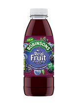 Robinsons Real Fruit Blackberry & Blueberry – fruity blend made with real juice and no added sugar. Low calorie, vegan & recyclable 500 ml bottles.