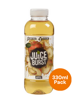 Juice Burst Apple – crisp, refreshing apple juice drink made from real fruit juice with no added sugar or preservatives. 300 ml recyclable bottles, 12 per case.