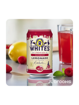 R White’s Raspberry Lemonade 24 x 330 ml — crisp sparkling lemonade with a raspberry twist. Vegan friendly, gluten free, and Halal certified.
