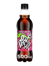 Dr Pepper Zero Cherry Crush – same bold fruity-spice taste with a juicy cherry twist and zero sugar. Gluten-free, vegetarian & recyclable 500 ml bottles.