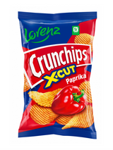 Lorenz Crunchips X-Cut Paprika 12 × 75 g — extra-crunchy ridged crisps with bold smoky paprika flavour. Premium Lorenz snack.