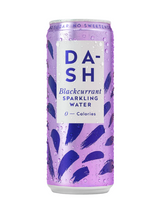 Dash Blackcurrant Sparkling Water 12 x 330 ml — crisp sparkling spring water with blackcurrant infusion. Zero calories, no sugar, vegan-friendly.