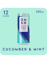 Dash Cucumber & Mint Sparkling Water 12 x 330 ml — cooling cucumber & mint flavour with sparkling water. Zero calories, no sugar, vegan-friendly. Dash Cucumber & Mint Sparkling Water 12 x 330 ml — cooling cucumber & mint flavour with sparkling water. Zero calories, no sugar, vegan-friendly.