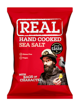 Hand‑cooked sea salt potato crisps — pure flavour, simple seasoning, gluten‑free & vegan.