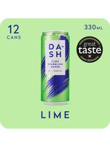Dash Lime Sparkling Water – British spring water infused with wonky limes. Zero calories, no sugar, vegan & recyclable 330 ml cans.