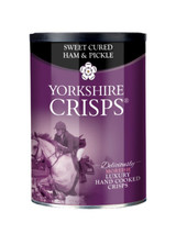 Yorkshire Crisps Sweet Cured Ham & Pickle – hand-cooked luxury crisps in 95 g drums. Vegetarian-friendly and gluten-free with rich, tangy flavour.